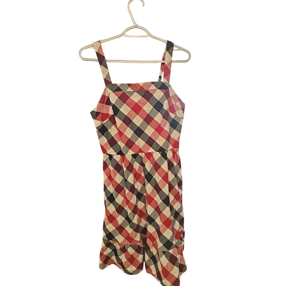 Gymboree Adult M Plaid Dress Tidal Red White Navy Blue Cotton Ruffle Hem NWT